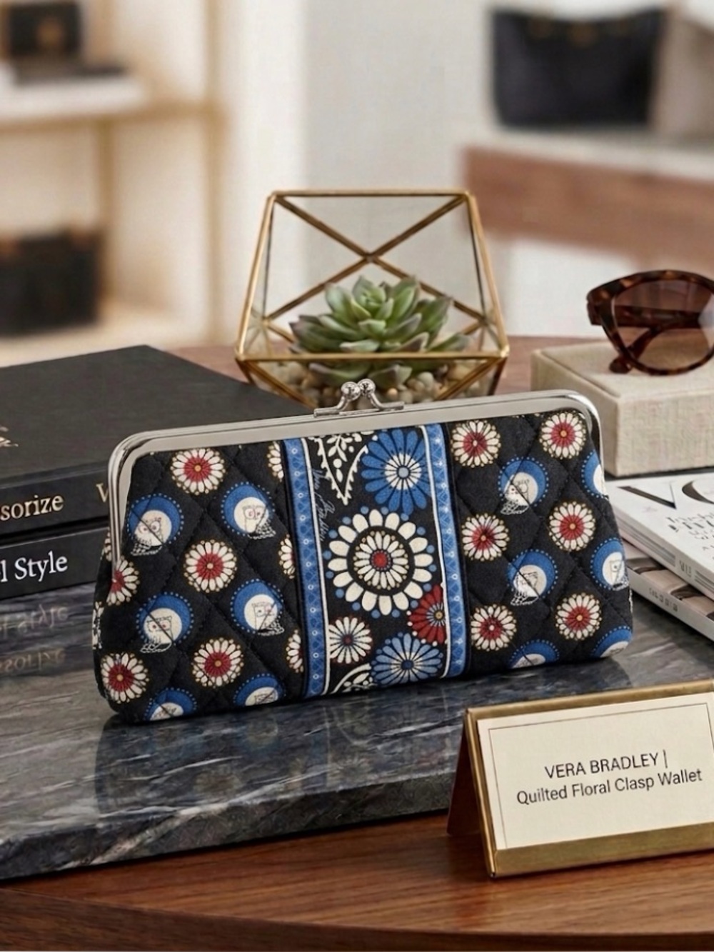 Vera Bradley Black and Blue Floral Clutch